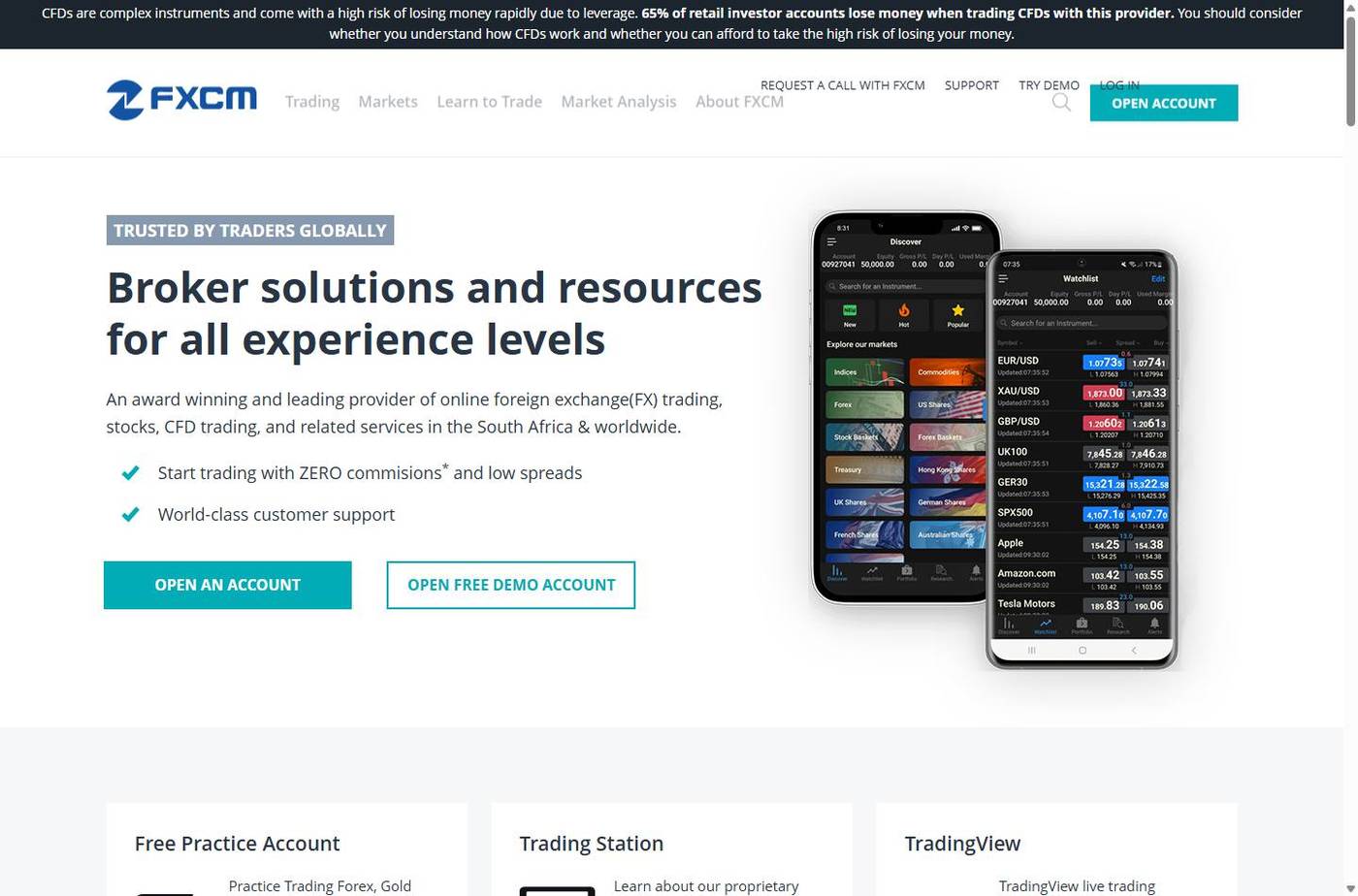Screenshot of the FXCM website