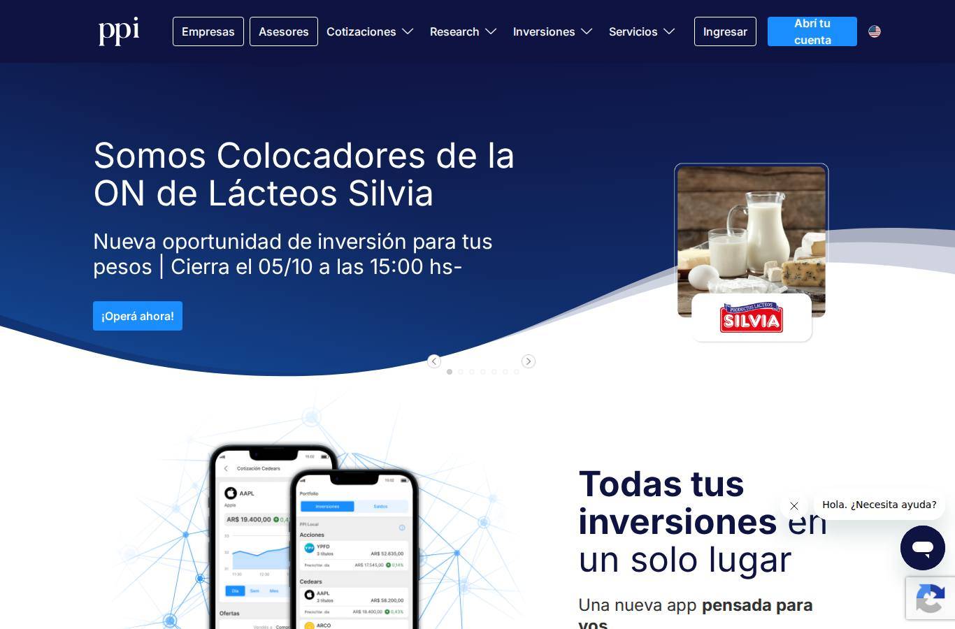 Screenshot of the Portfolio Personal Inversiones (PPI) website