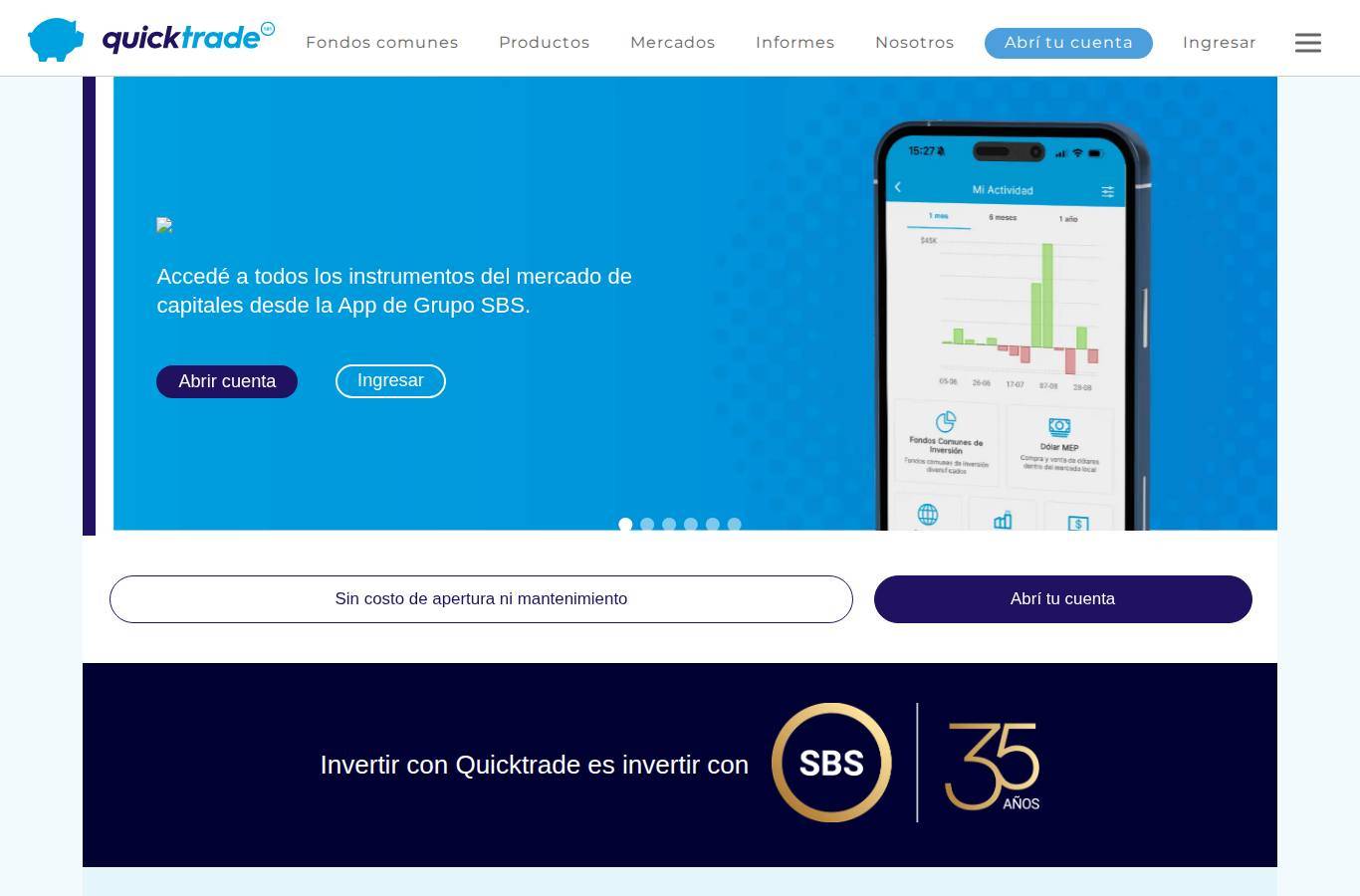 Screenshot of the Quicktrade (Argentina) website