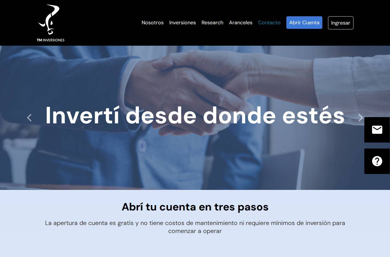 Screenshot of the TM Inversiones website